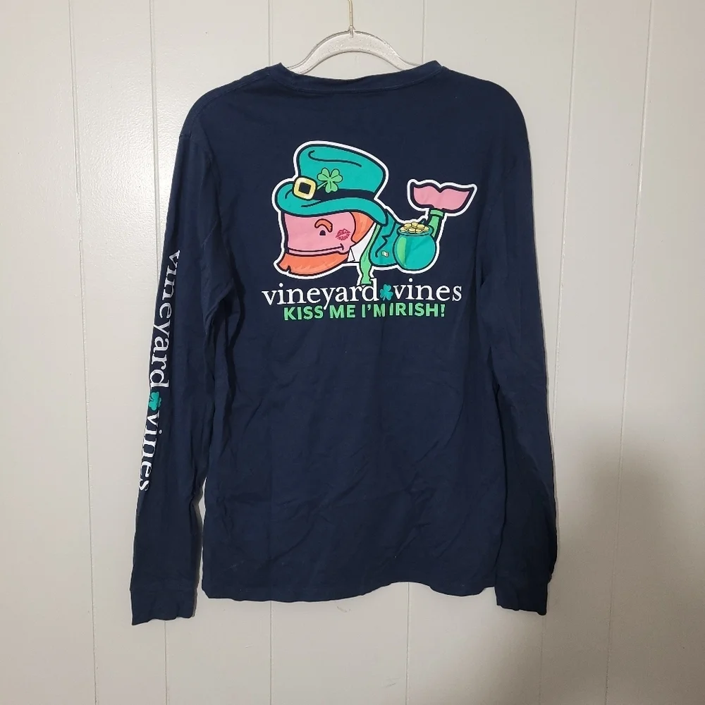 Vineyard Vines Kiss Me I'M Irish  Long Sleeve Tee Shirt St Patrick's Blue Sz S